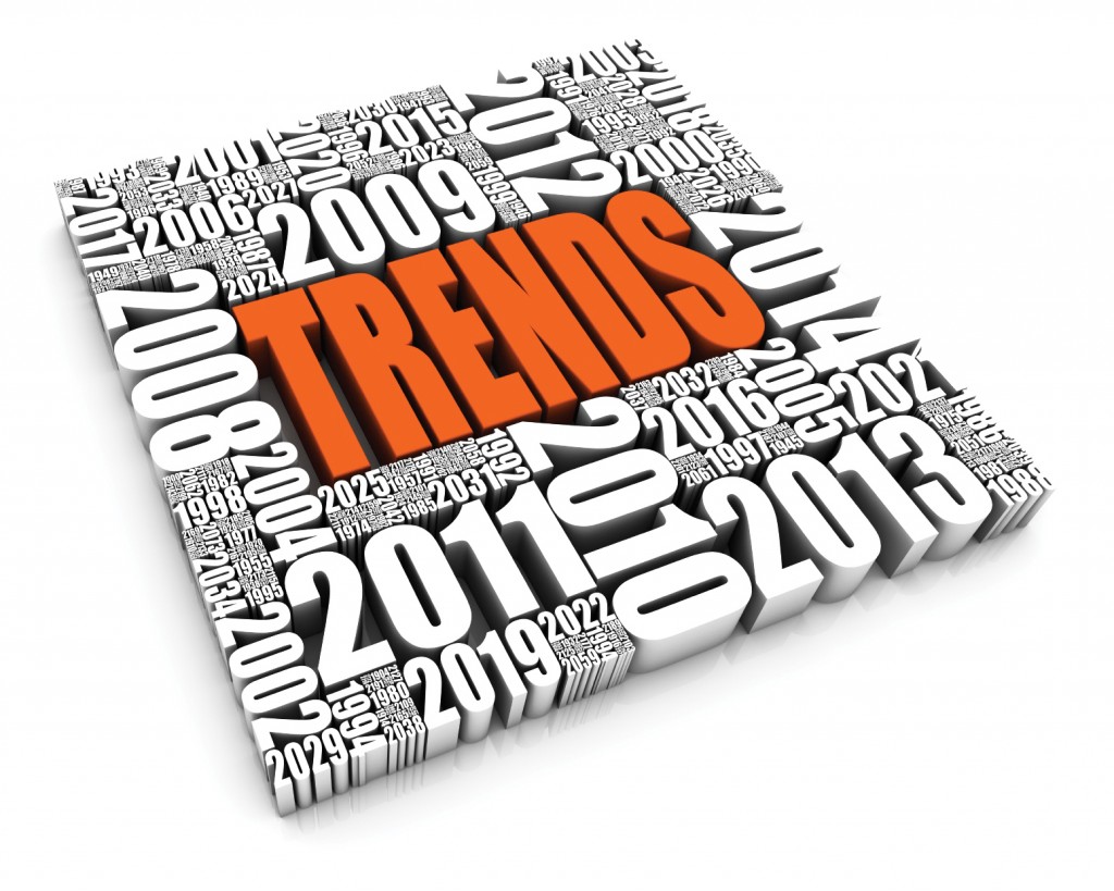 TRENDS 3D text surrounded by calendar dates. Part of a series.